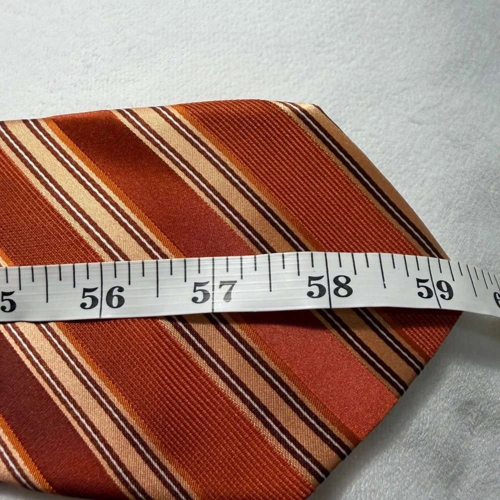 BOSS Hugo Boss 100% Silk Necktie Brown Orange Tan Designer Striped Made in Italy